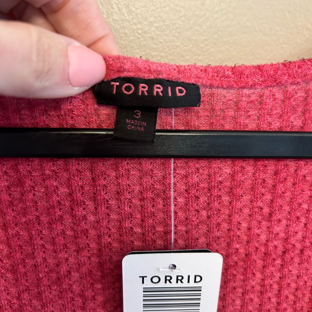 NWT Torrid Waffle Scoop Neck Long Sleeve Henley Top in pink peacock size 3x - Picture 2 of 13